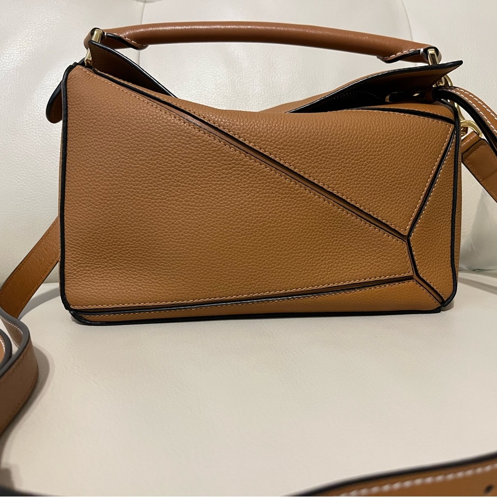 Loewe small grained calfskin puzzle bag.